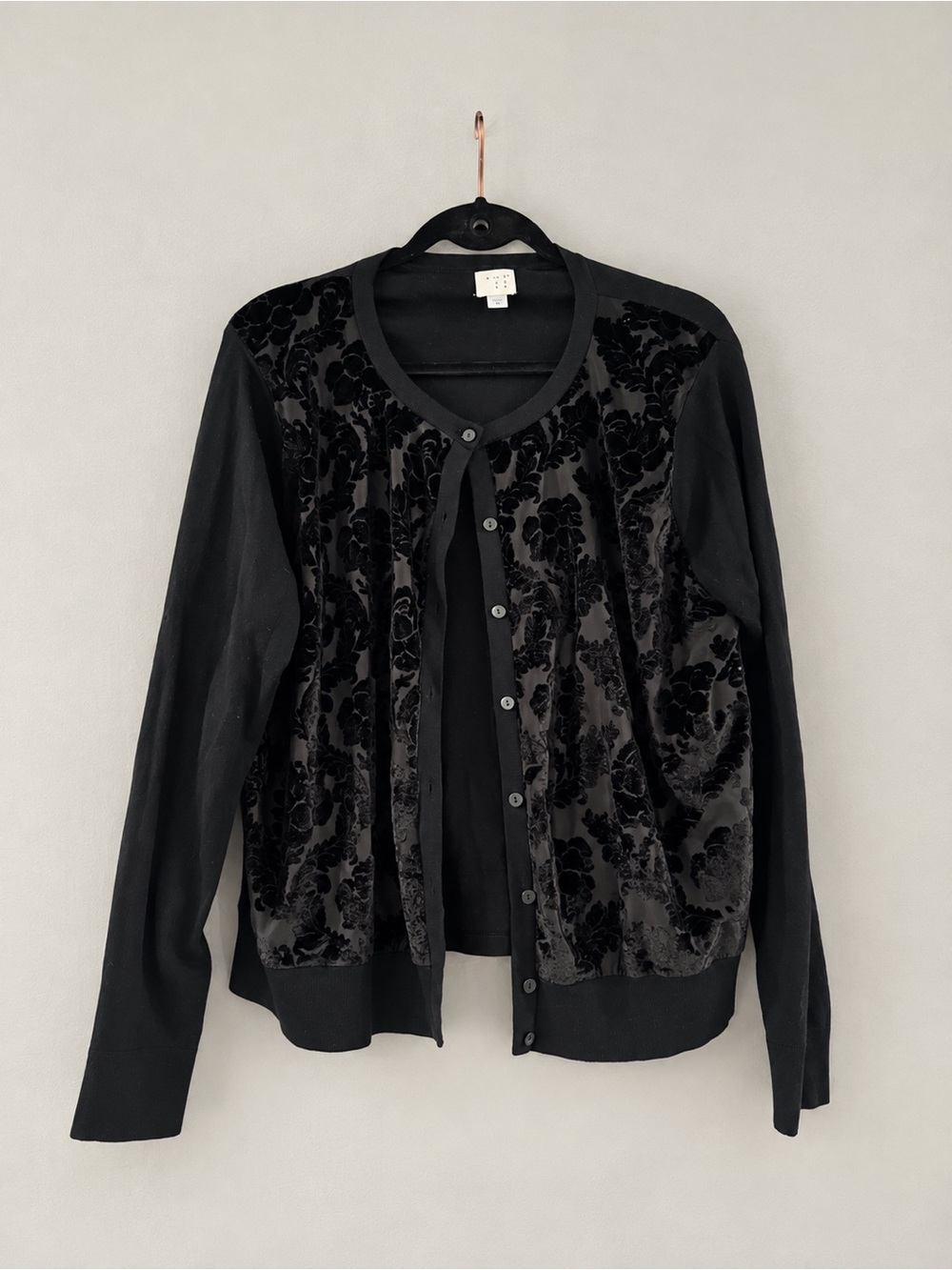a.n.a. Black Velvet Floral Button Front Cardigan Size XXL